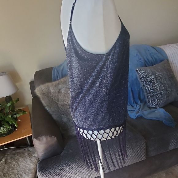 Skies are Blue glitter navy fringe tanktop L - Picture 16 of 16
